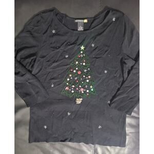 Women’s Christmas Holiday Top Sequins Beaded Ornament Christmas Tree Snowflakes